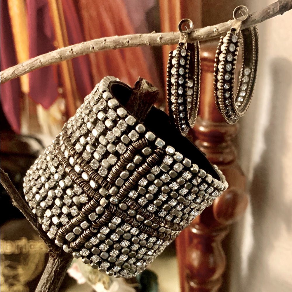Beaded Vintage Cuff Hoop Earring Set